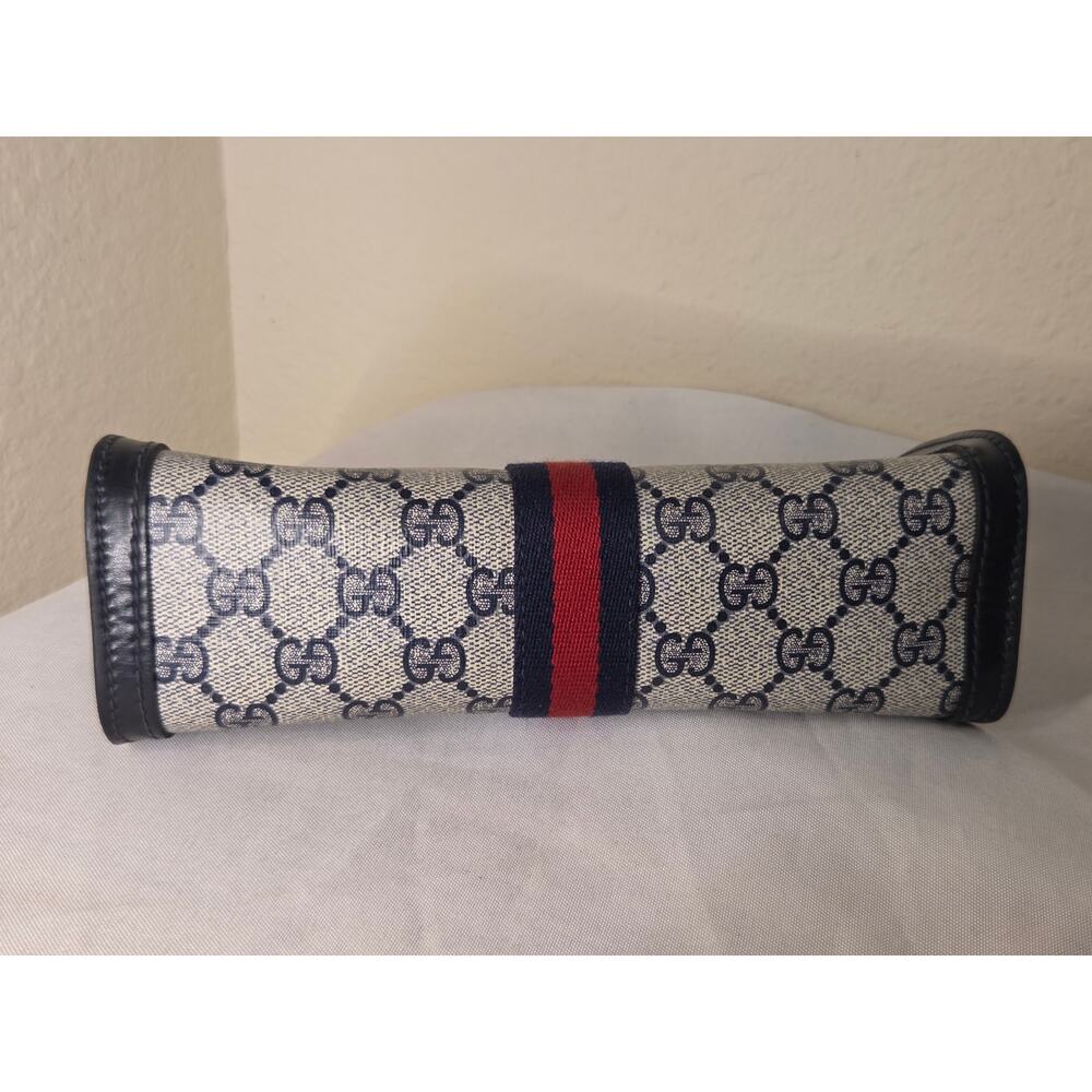 Gucci GG Supreme Web Clutch Pouch Bag Blue Navy Made in Italy Web Stripe Vintage - Picture 6 of 12